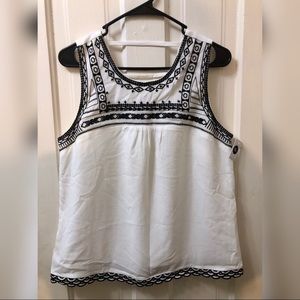 White with black embroidered tank size small